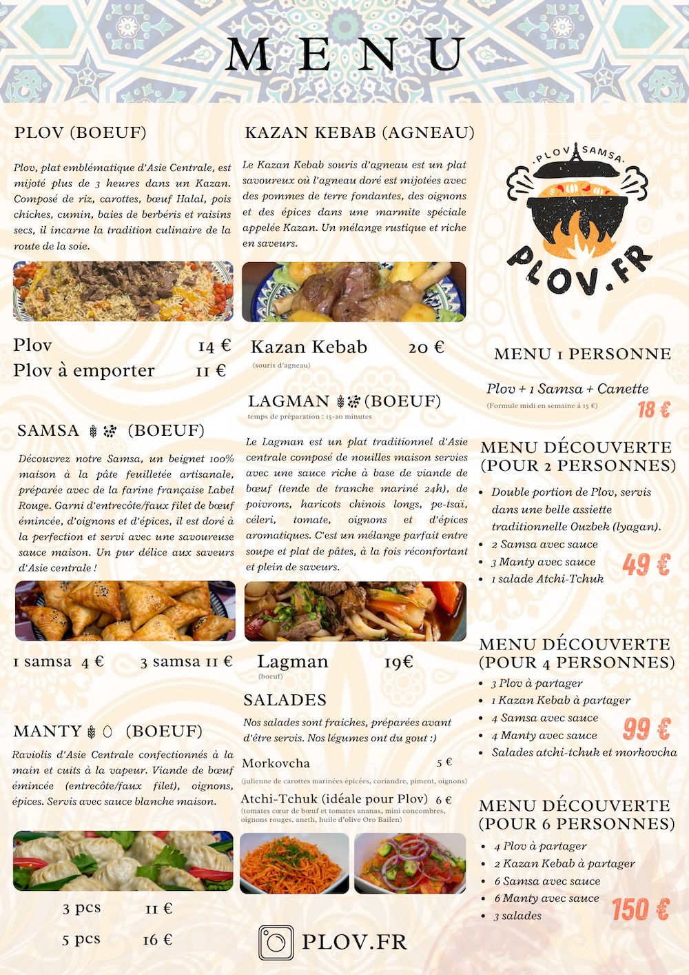 Menu Paris 2 — Plats